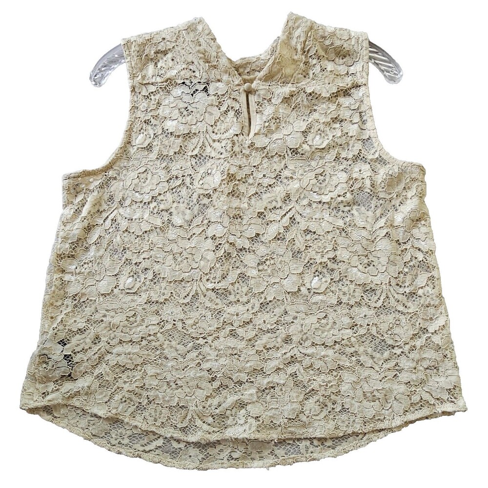 Who What Wear Women’s Sleeveless Lace Top Size M Cream High Neck Blouse - Picture 4 of 10
